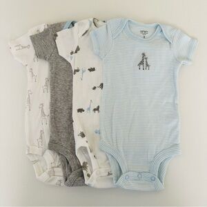 Carter’s 3 Months Baby Boy 4-pk Safari Animals Bodysuit Set Blue Gray Elephant